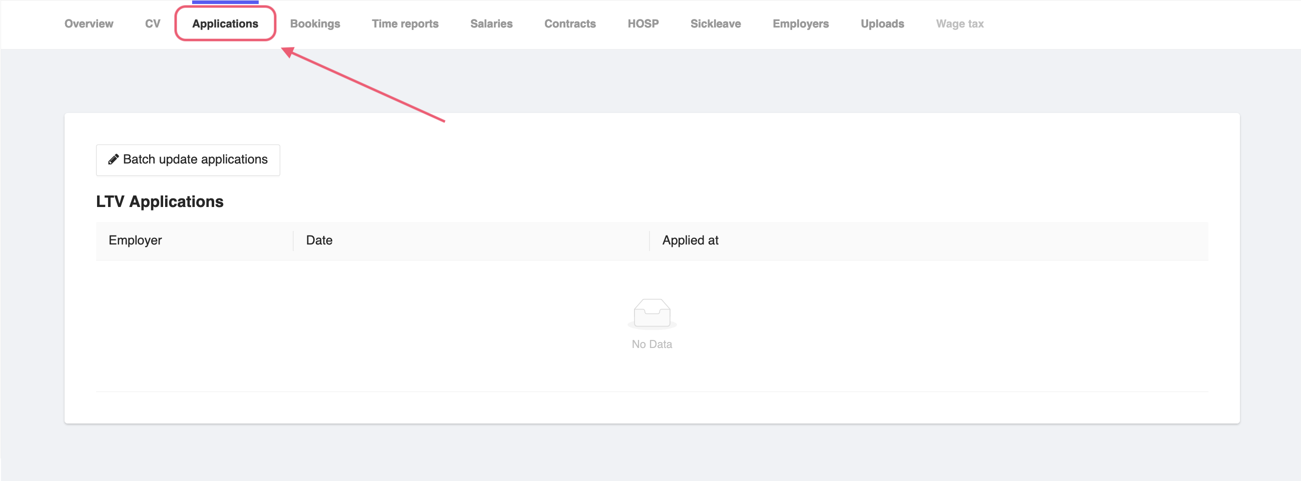 Consultant Applications Tab