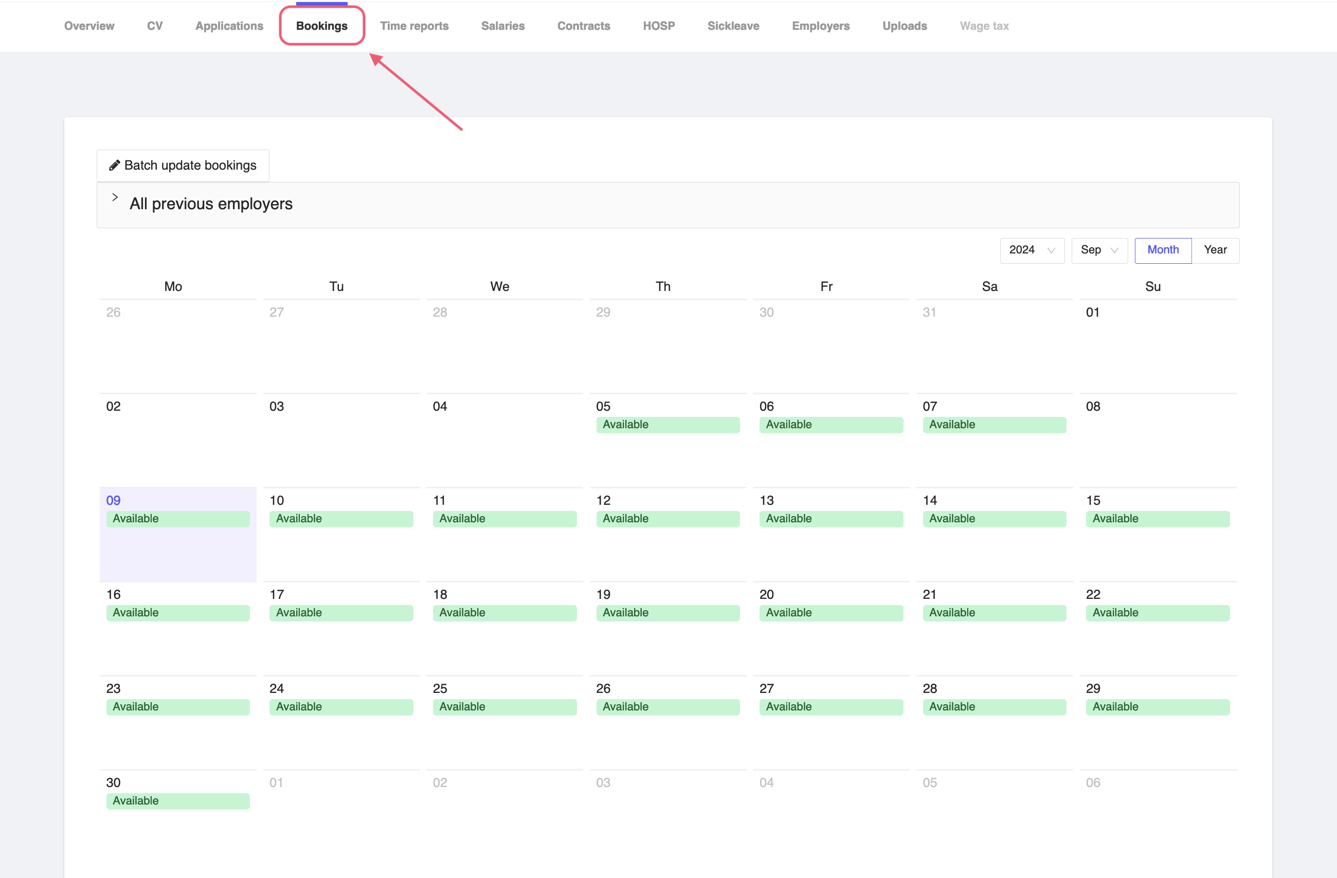 Consultant Bookings Tab