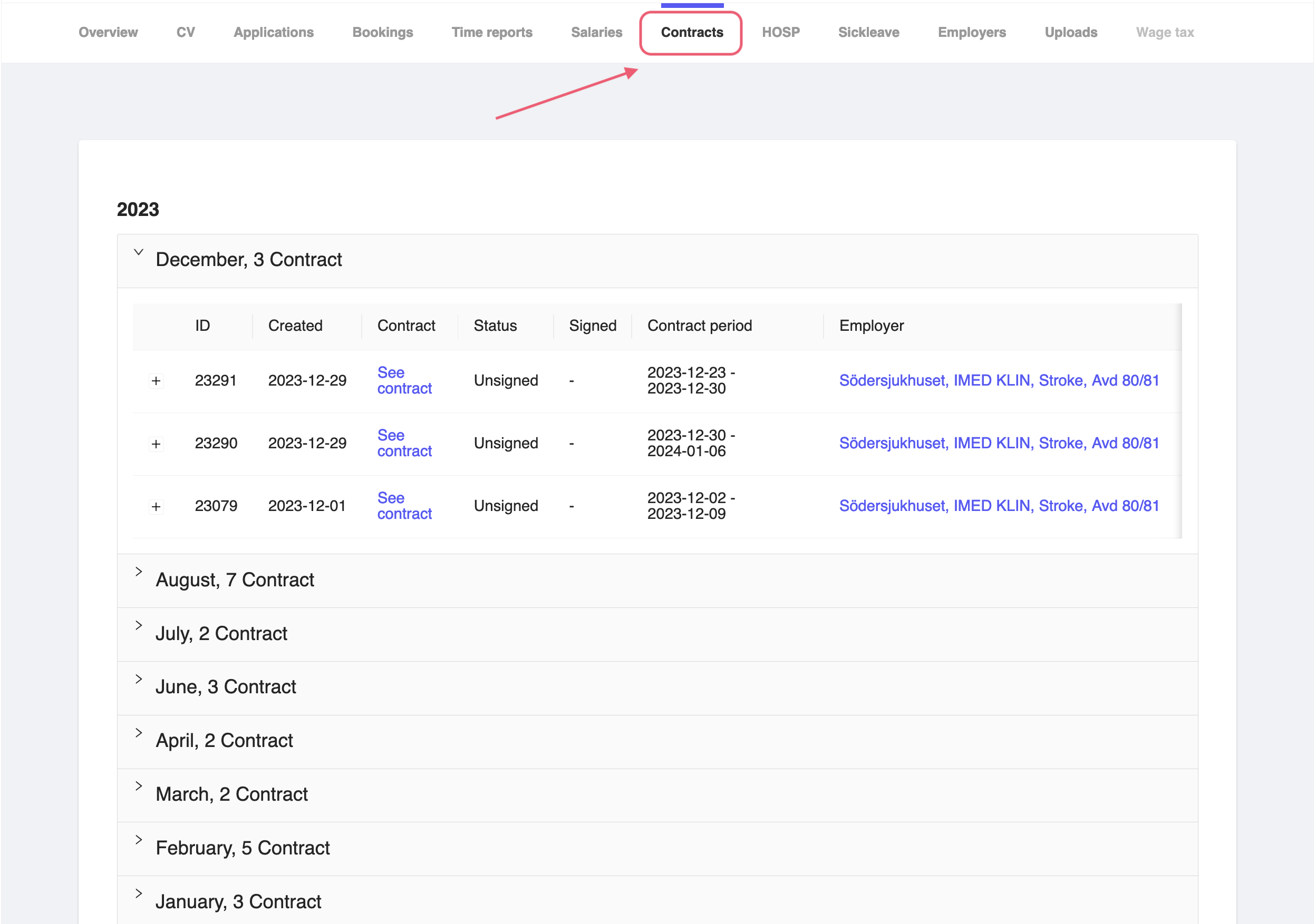Consultant Contracts Tab