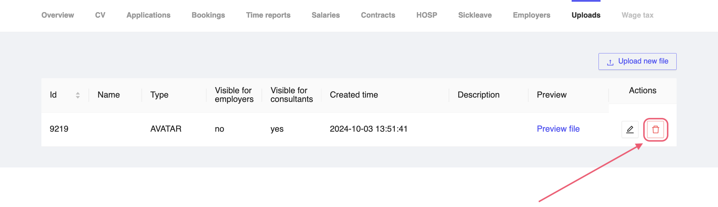 Consultant Delete Document