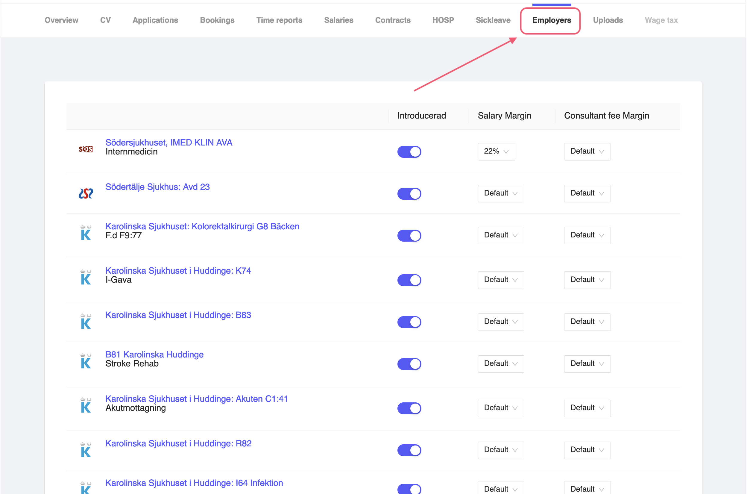 Consultant Employers Tab