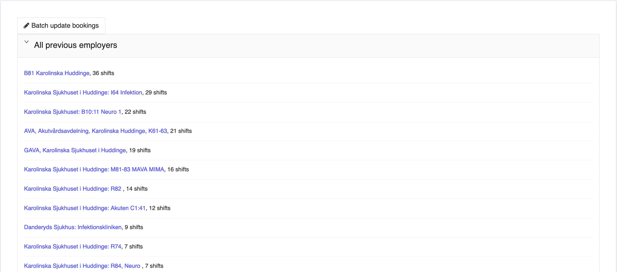 Consultant Previous Employers Shifts