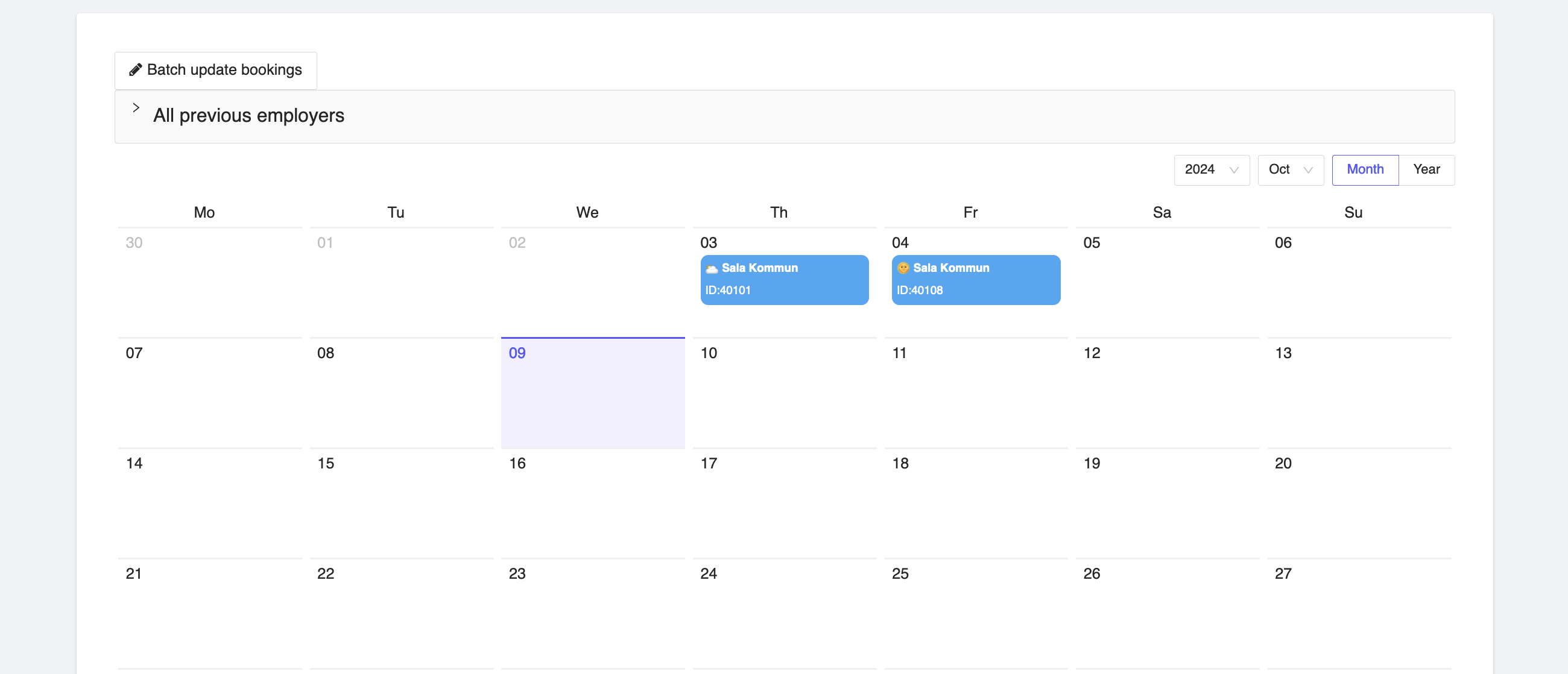 Consultant Shifts Calendar