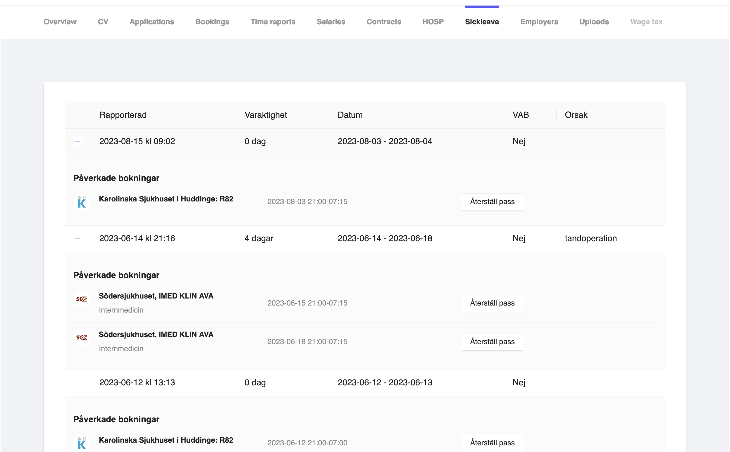 Consultant Sick Leave Details