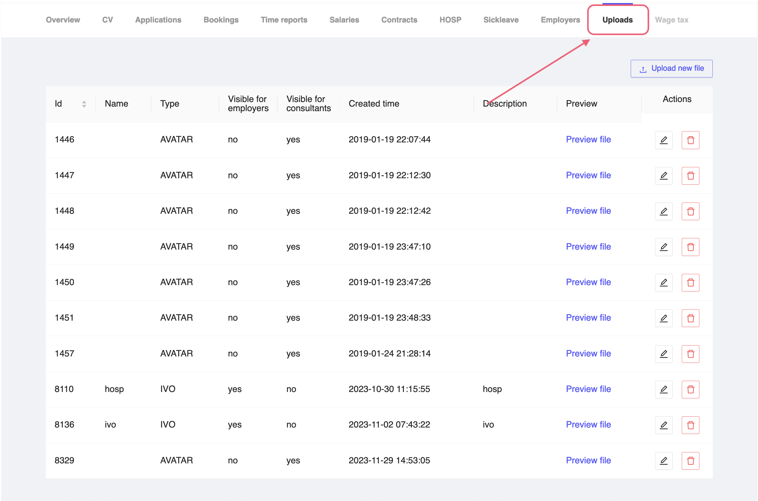 Consultant Uploads Tab