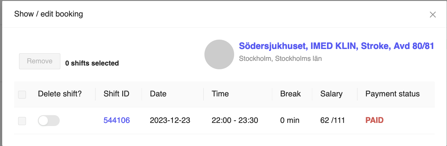 Consultant View Shift Delete