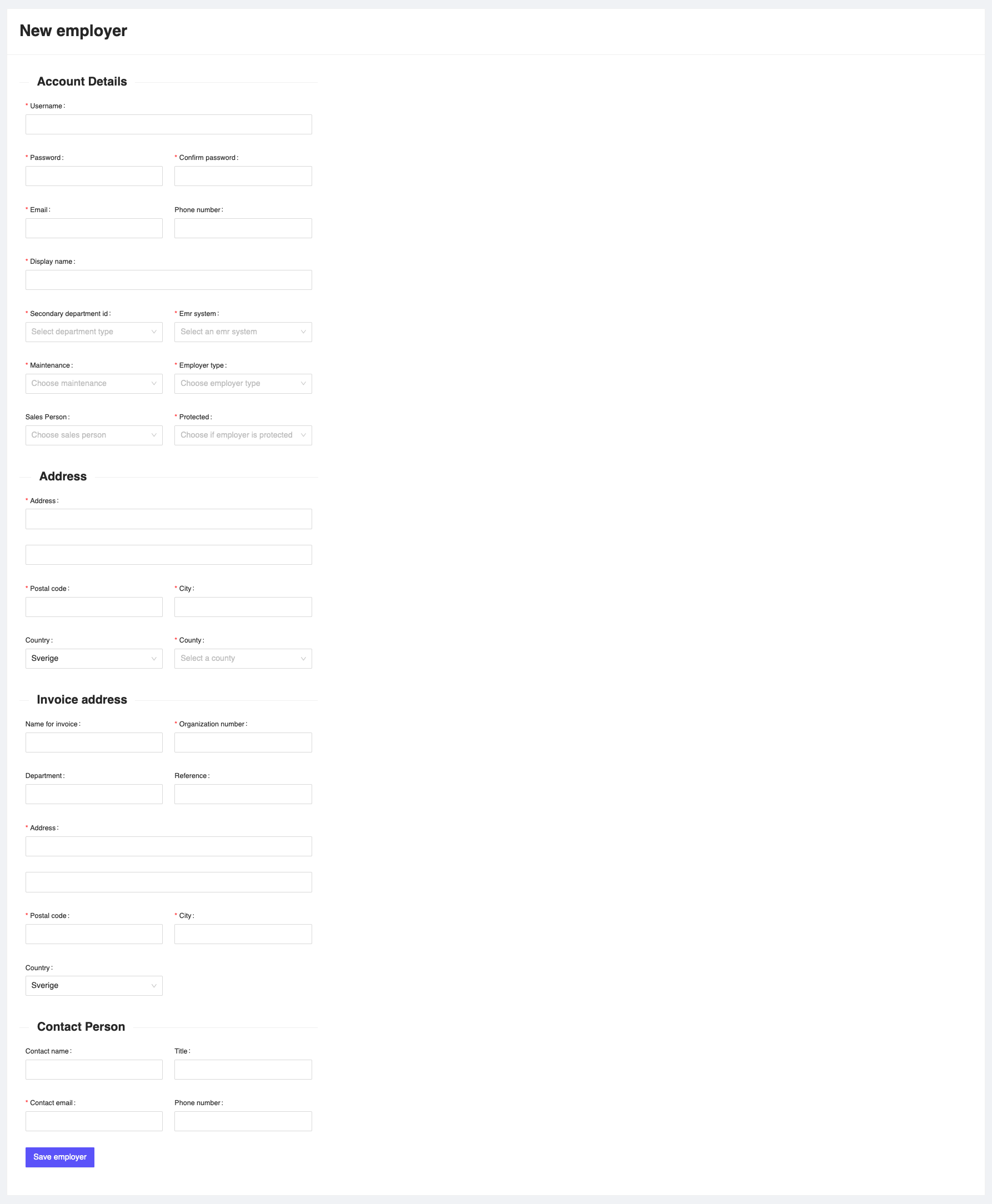 Create Employer Page
