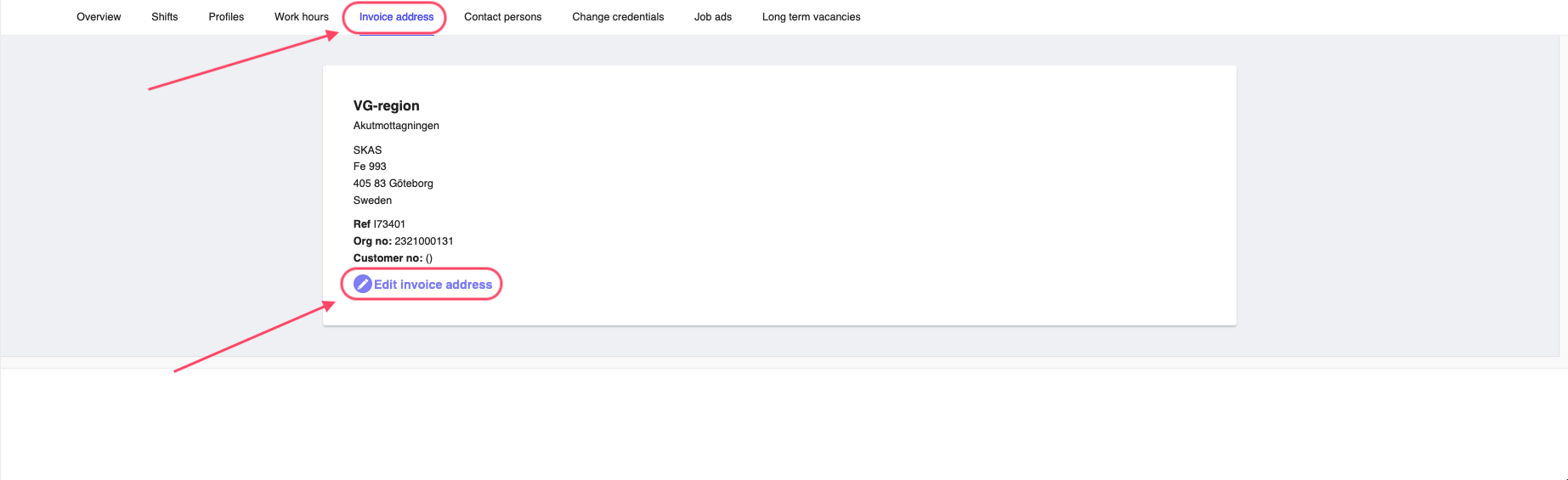Employer Invoice Address