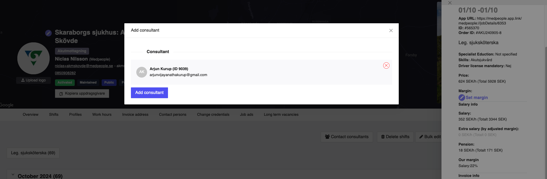 Add consultant to the shift