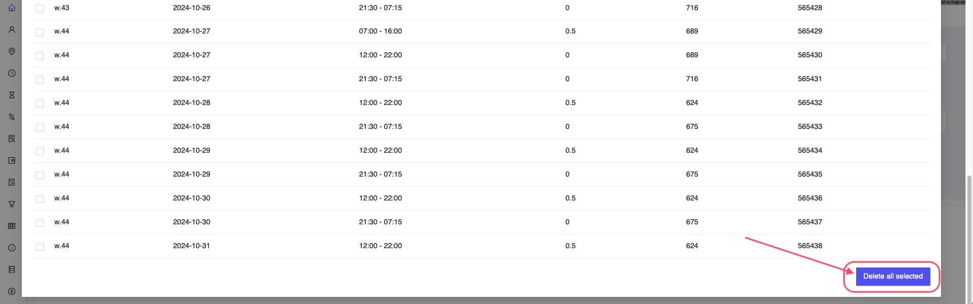 Delete shifts delete