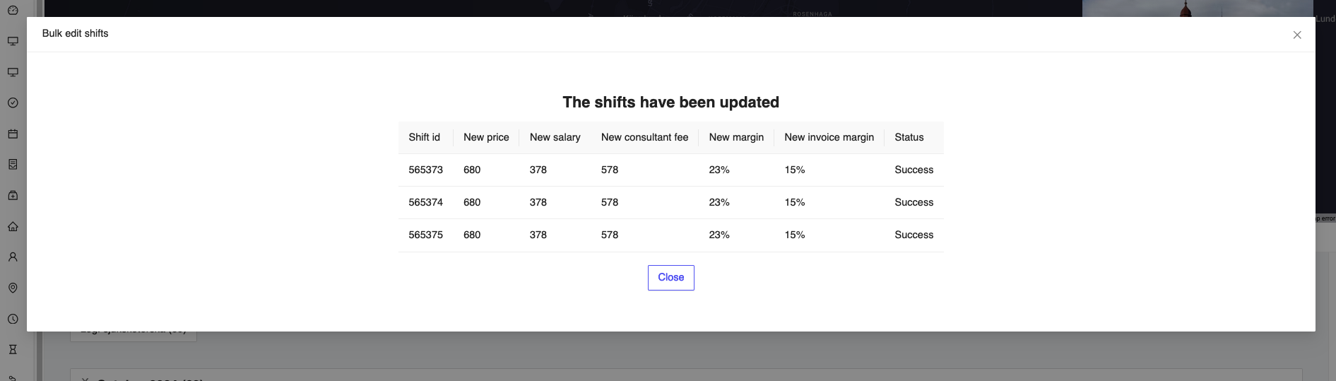 Bulk edit shifts confirmation
