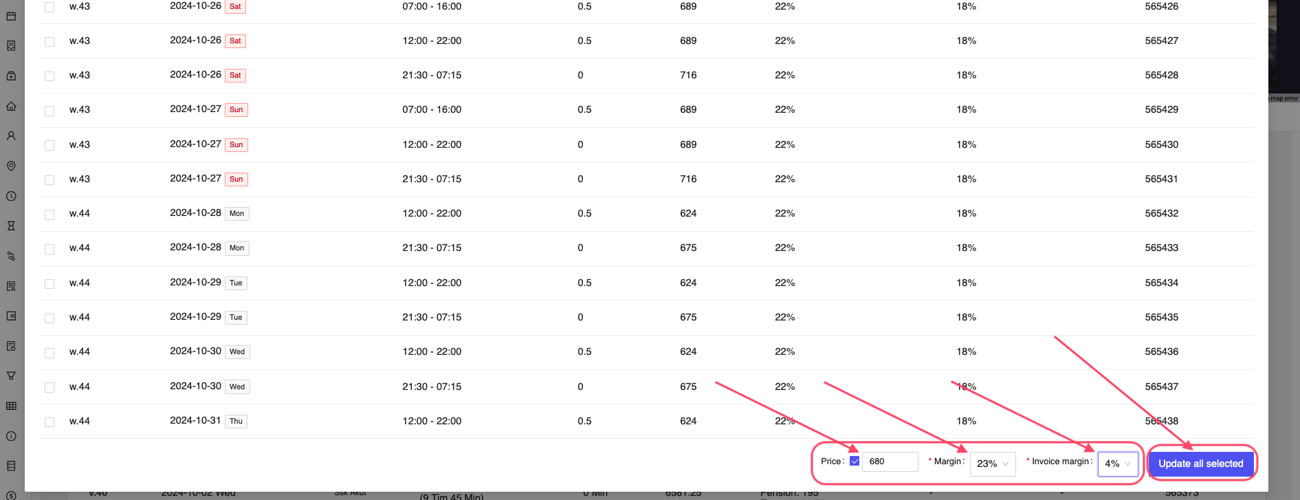Bulk edit shifts save