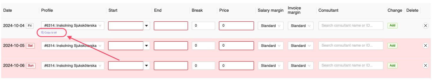 Copy details to all shifts