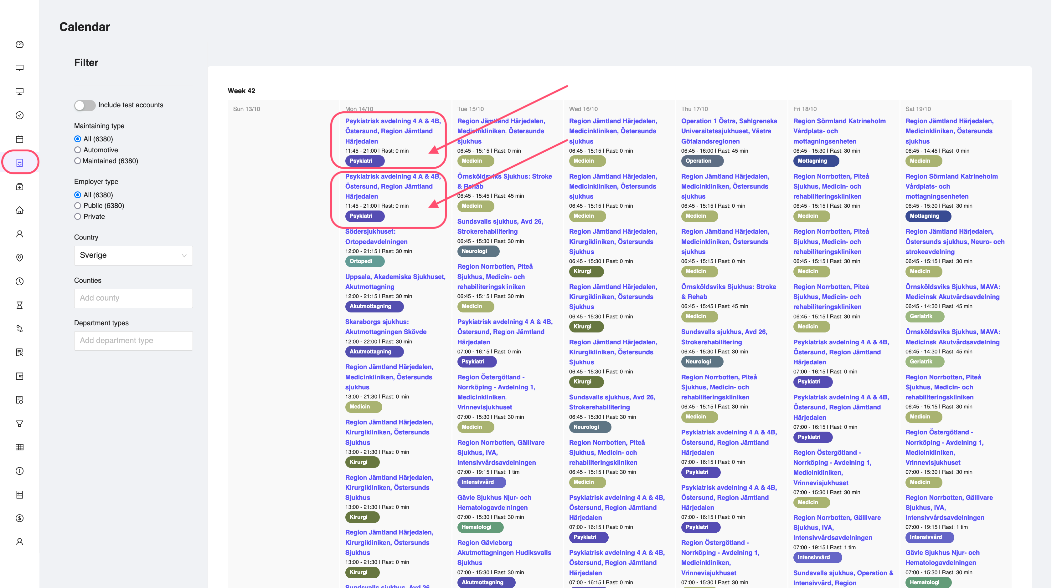 Shifts Calendar Board